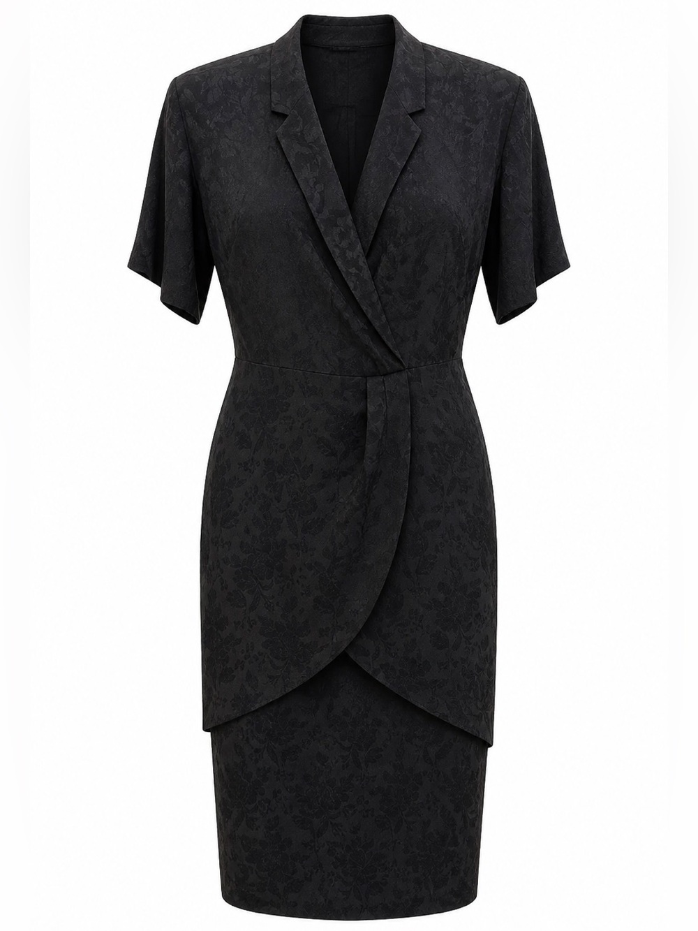 Silk Studio Vintage 8 Black Floral Jacquard Faux Wrap Dress
